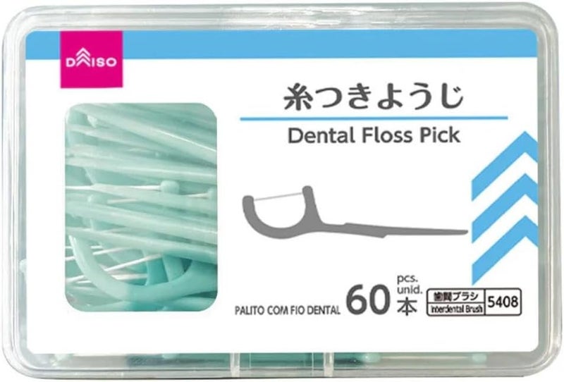 DAISO Dental Floss Picks - 60 Pieces - Blue - Easy-to-Use Oral Care Flossers - Image 1